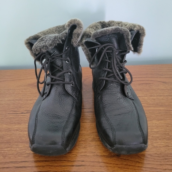 Blondo Black Brown Leather & Wool Boots Lace-up Waterproof Women 10W - Picture 2 of 8